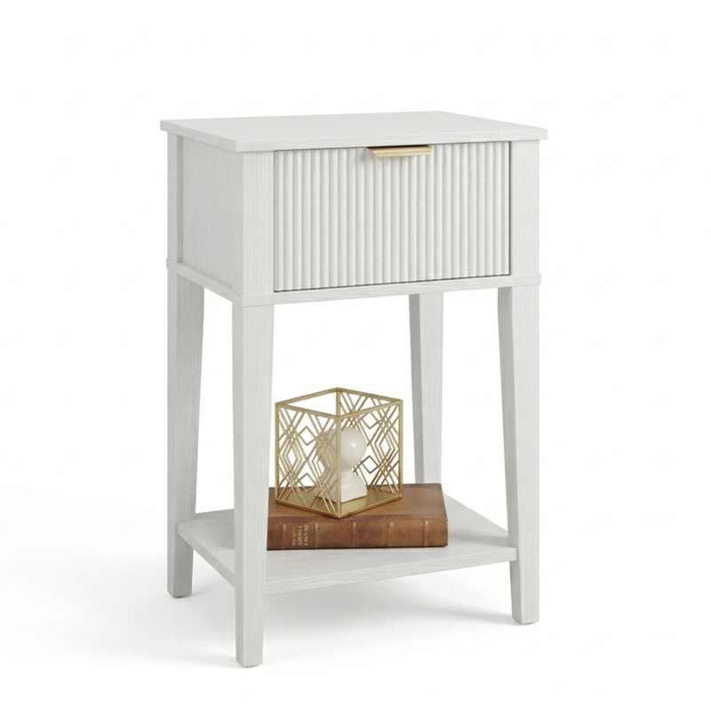 Table de bout moderne minimaliste avec tablette de rangement ouverte, Blanc chaud