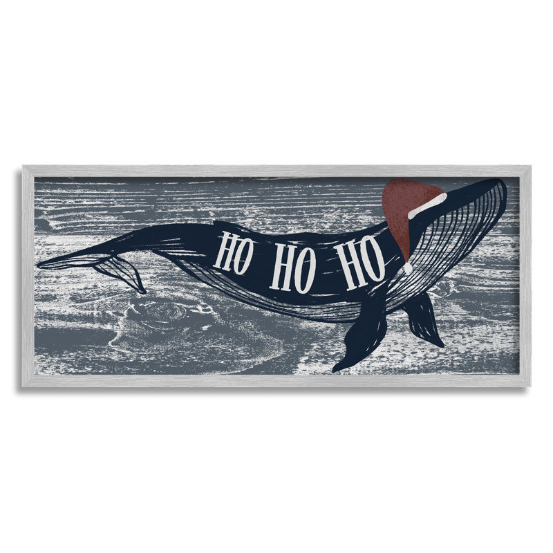 «Ho Ho Ho Christmas Santa Whale» encadré sur bois par Ziwei Li, impression, H 10 po x l 24 po, Estampe numérique Farmhouse