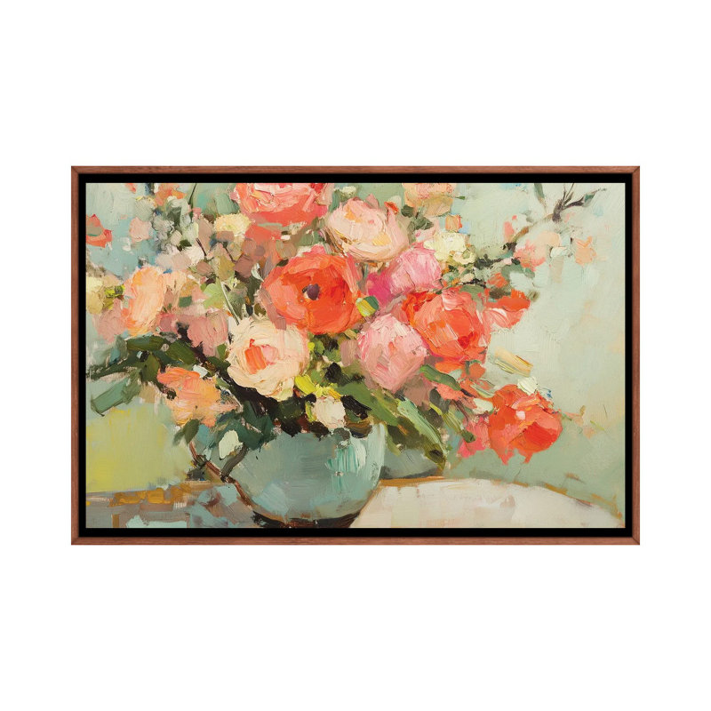Blush Blooms - reproduction d'art murale - toile encadrée, H 32 po x l 48 po, Toile à cadre flottant sans passe-partout, Brun