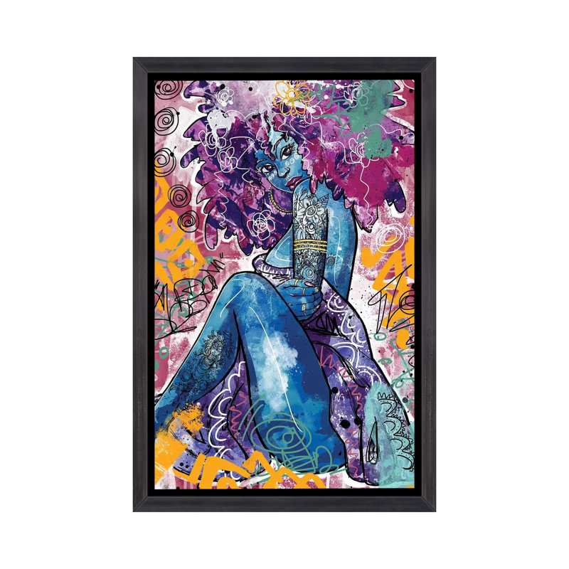 «Ife» par Justin Copeland, H 40 po x l 26 po x P 1,5 po, Toile avec cadre noir patiné