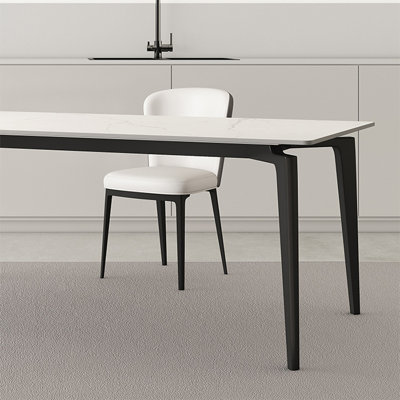 White + Black Rectangular Sintered Stone + Carbon Steel Dining Table