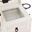 Meuble-lavabo blanc avec miroir à DEL mobile, réglage de la luminosité, plateau en verre, prise de recharge, 4 tiroirs, 2 armoires et tabouret