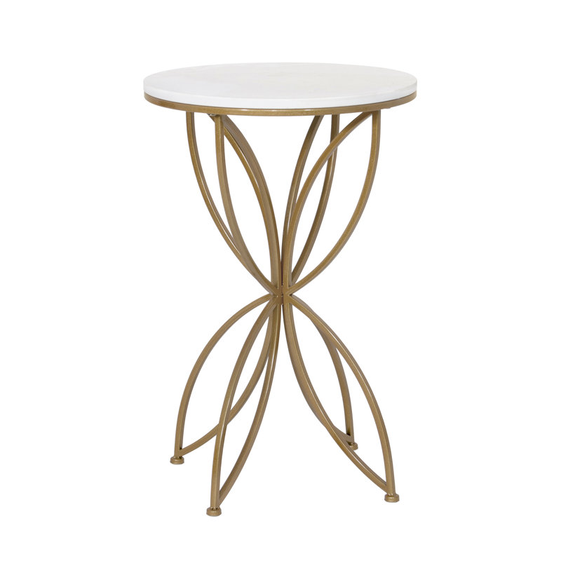 Alaxander Marble Top Pedestal End Table, Gold