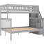 Lit superposé simple / double avec escalier gris Spark, bois de pin et avec tablettes latérales pour le rangement, peut être divisé en deux unités séparées