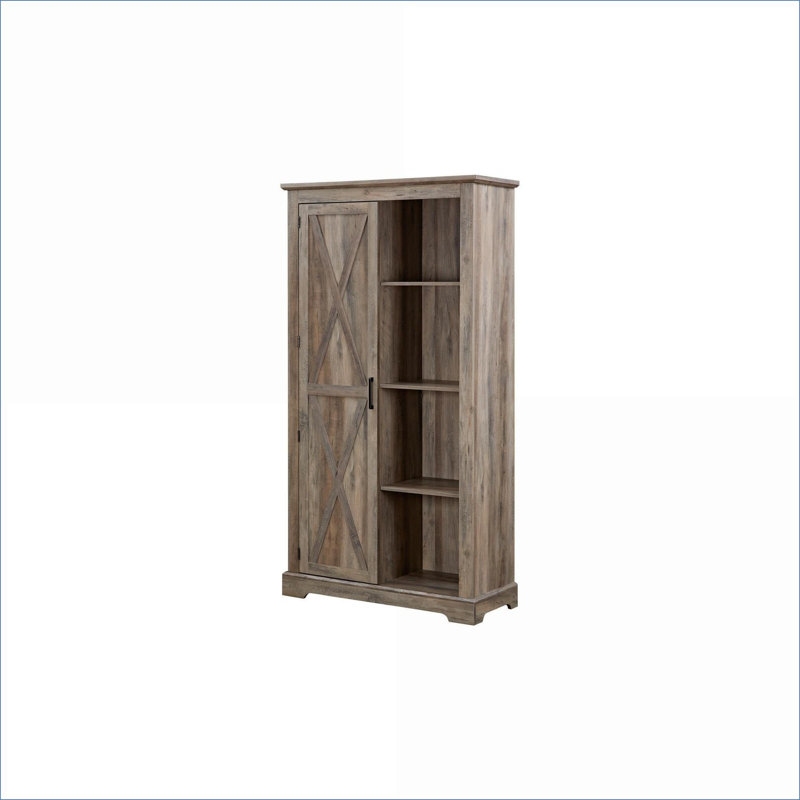 Armoires | Grande armoire de rangement de style campagnard rustique, gris ardoise délavé, porte de grange, tablettes réglables, l 39,37 po x P 15,75 po x H 74,4 po | Panneau de fibres à densité moyenne | Cuisine