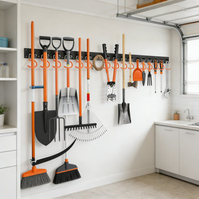 Range-outils mural réglable 64 po - Système de rangement robuste en ABS pour outils, vadrouilles et balais