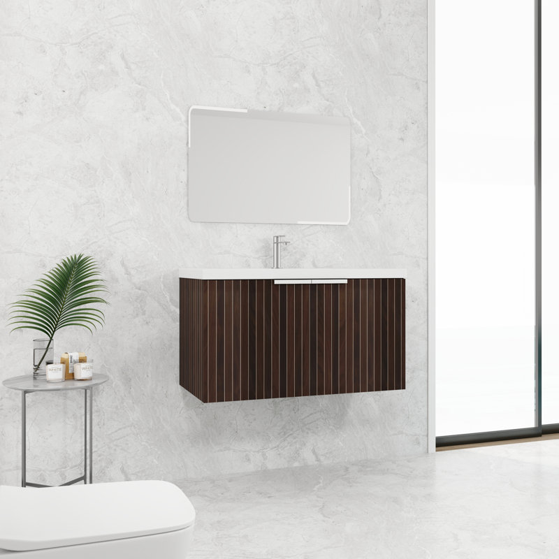 Armoire de salle de bain 36 po avec lavabo en résine. Zone de révélation à fermeture douce, fixation murale. Rayures en option. Capacité de rangement suffisante. Ingress, Sense. Ample facilité