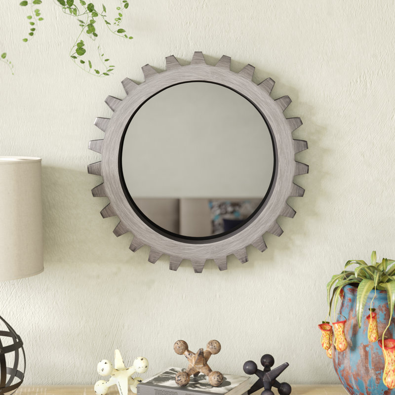 Miroir d'appoint Kazmira Cog, Gris, 26 po x 26 po