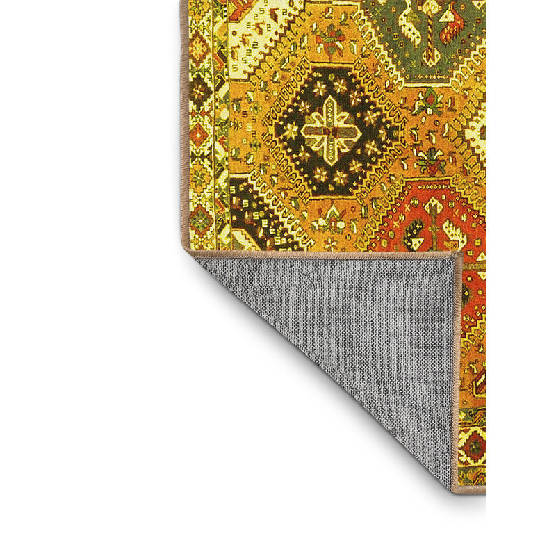 Tapis marocain en polyester / chenille tissé à la machine en ambre / beige / noir, Tapis de couloir 2 pi x 5 pi