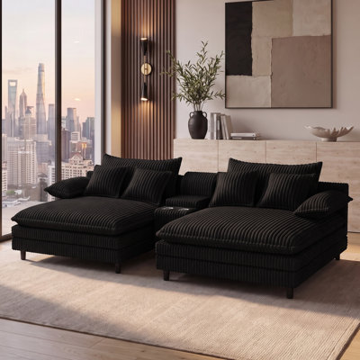 Ensemble de chaises longues d'intérieur en velours côtelé avec dossiers réglables Console USB et rangement