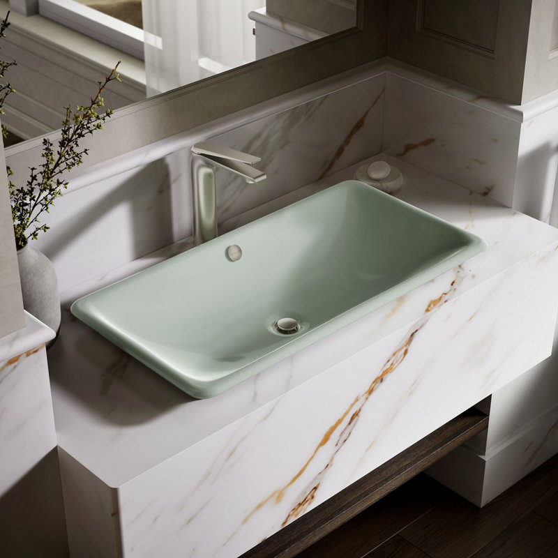 Iron Plains 30 po Lavabo de salle de bain rectangulaire encastré / encastré / vasque, Vert Aspen