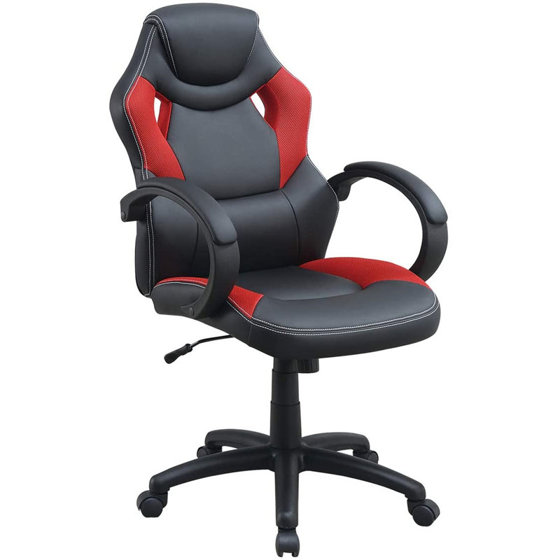 Office Chair Upholstered 1Pc Cushioned Comfort Chair Relax Gaming Office Work Black And Red Color, Black/White
