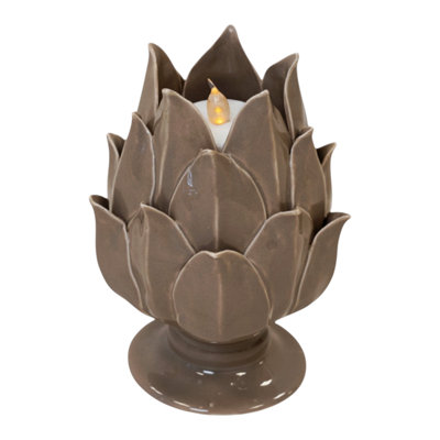 Taupe Glazed Artichoke Candle Holder