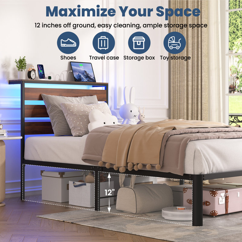 LED Bed Frame with Charging Headboard