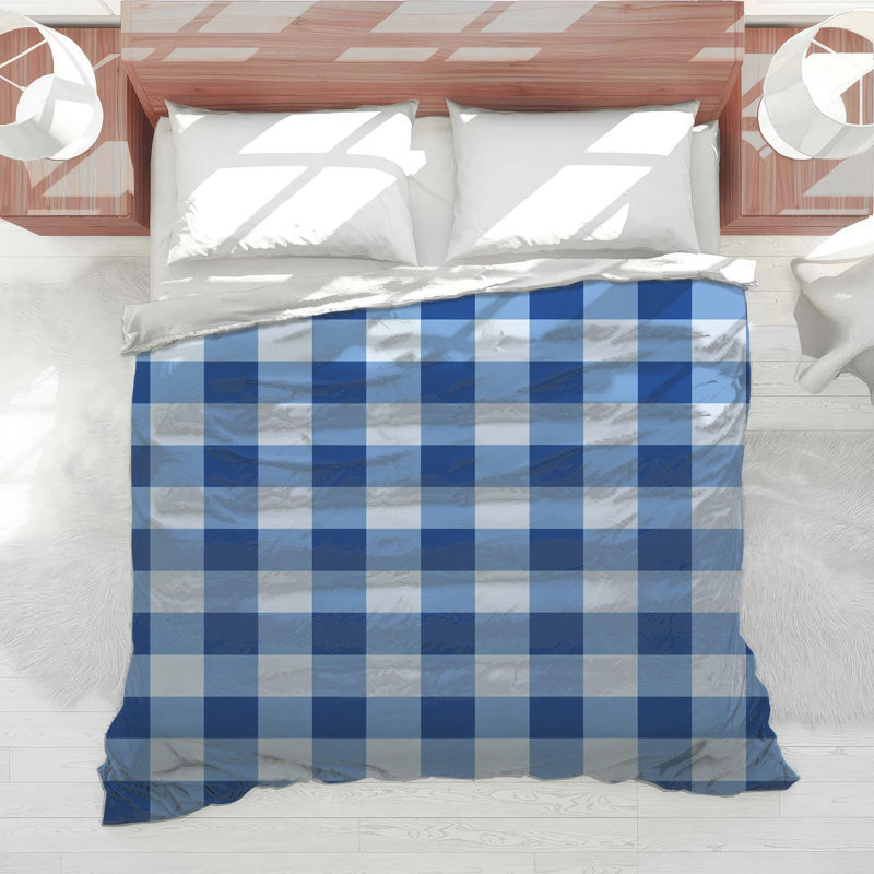 Blue White Gingham Comforter, Queen