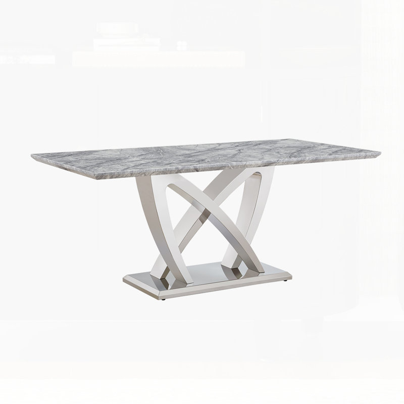 70" Rectangle Faux Marble Dining Table, Silver, Gray