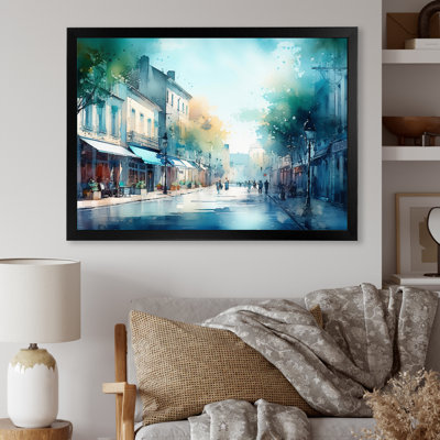 «Blue and Green French Small Town», reproduction d'art sur toile