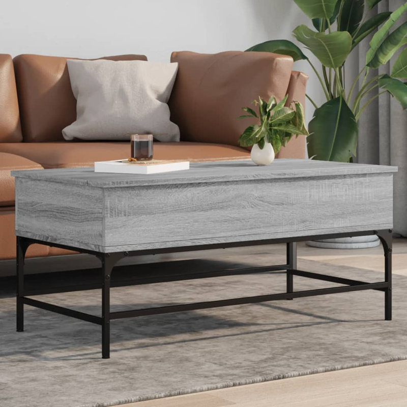 Sumiko Lift Top Four Leg Coffee Table with Storage, Grey Sonoma