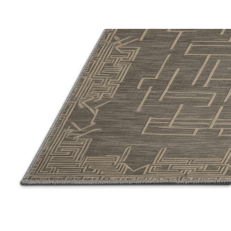 Machine Washable Art Deco Gray Area Rug, Square 6'
