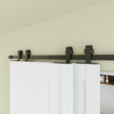Sliding ByPass Barn Door Hardware Kit for Double Doors With 68.8" Track Top Mount Without Door Panel
