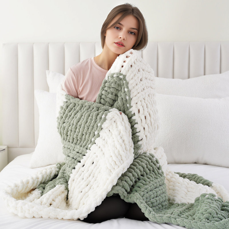 Jeté épais en tricot, jeté en chenille douce et épaisse, grandes couvertures de 50 po x 60 po avec nœuds en corde pour canapé-lit