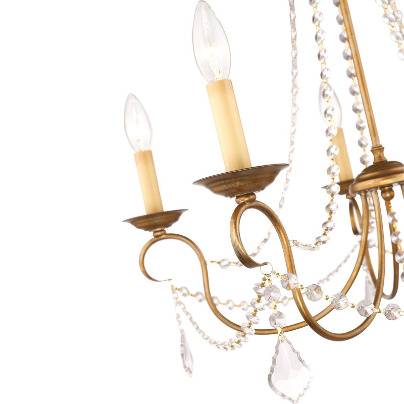 Fabio Candle Style Traditional Chandelier with Crystal Accents, Antique Gold Leaf