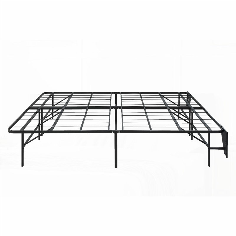 Structure de lit plateforme grand format en métal noir pliable sans sommier, design haut profil 14 po