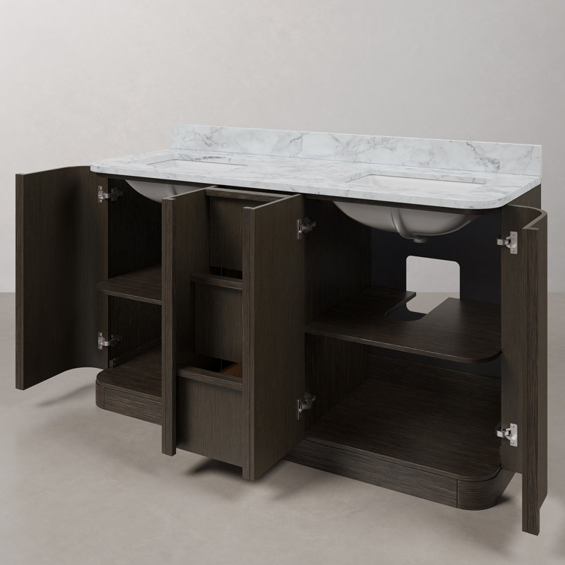 Water Creation Oxford 60" In. Double Sink Mid-Century Style Bathroom Vanity, 60"