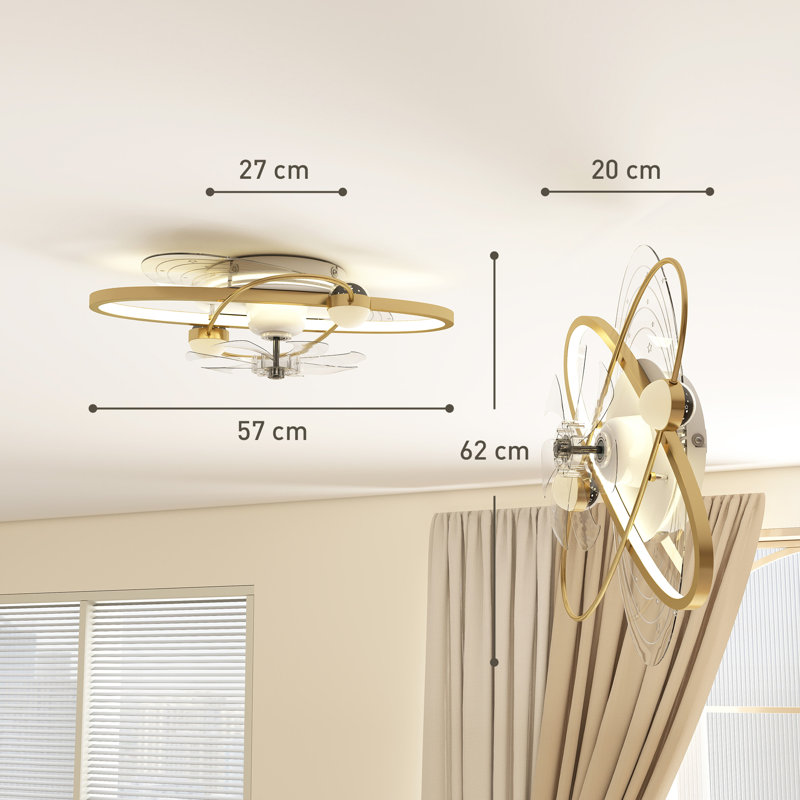 28.5cm Ceiling Fan with LED Lights, Gold