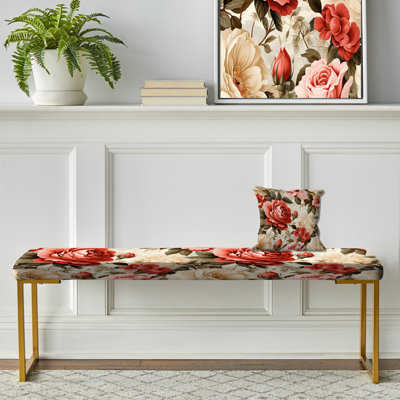Banc floral rembourré or