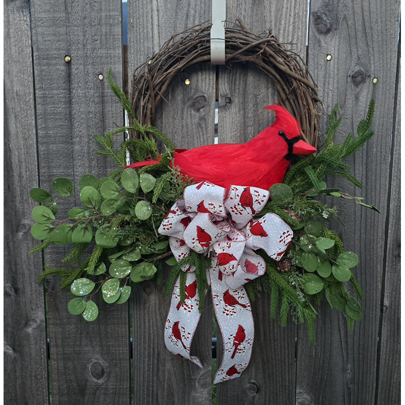 Cardinal And Greenery Wreath