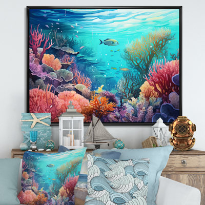 Rose et bleu sous l'eau corail Wold II - plage et océan, impressions sur toile