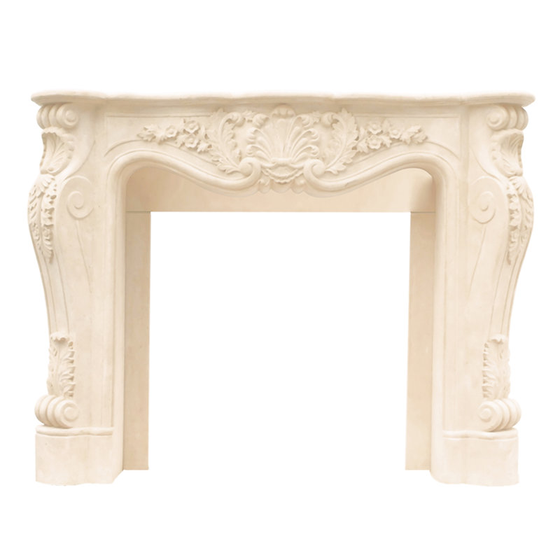 Distressed Ivory Sand Cast Stone Fireplace Mantel Surround