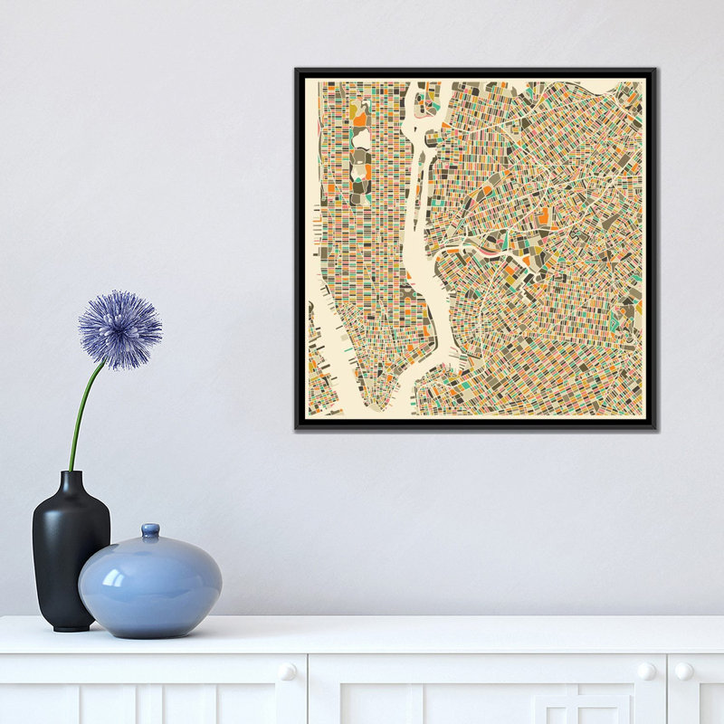 Jazzberry bleu - Impression sur toile, H 18 po x l 18 po x P 1,5 po, Toile avec cadre noir, Pas de tapis