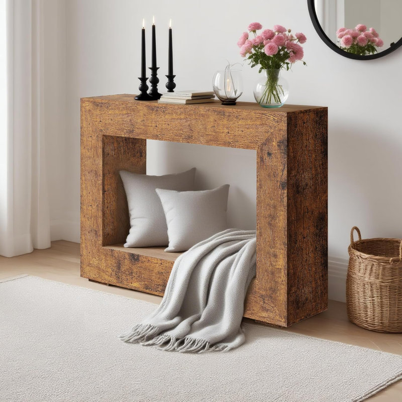 Hallway 47" Farmhouse Console Table, Rustic Minimalist Vintage Entryway Table w/ Open Shelves - Wooden Storage Sofa Table Behind Couch