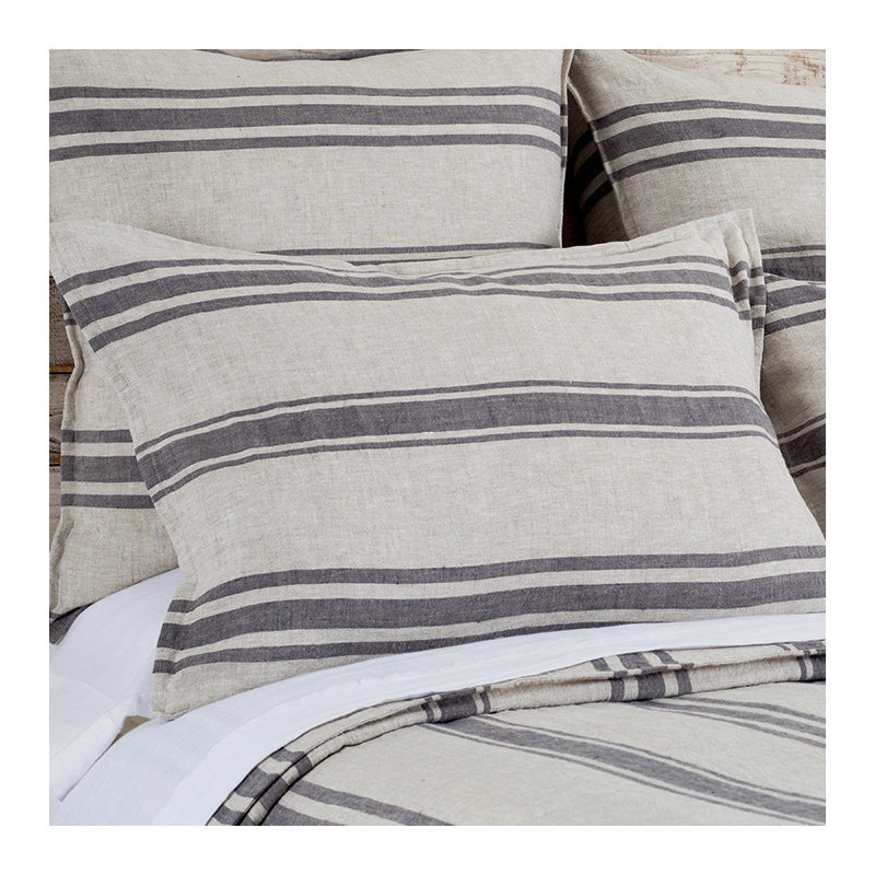 Jackson 100% Linen Buttons Sham, Standard, Flax/Midnight