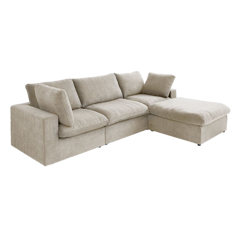 Kenda 4 - Piece Slipcovered Sectional, Khaki Linen Blend