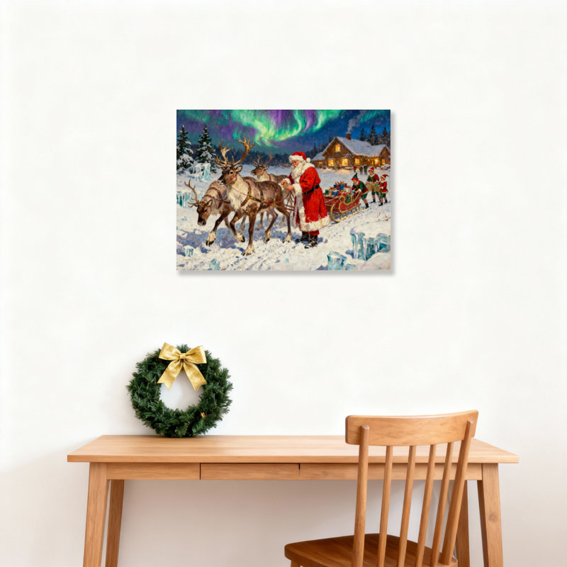 Santa Reindeer  Canvas Wall Art, 16" H x 24" W