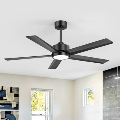 Ventilateur de plafond moderne de 132 cm (52 ​​pouces) avec lumière et télécommande, moteur CC réversible et silencieux, ventilateur de plafond noir à 5 pales avec éclairage DEL 3CCT, contrôle à 6 vitesses pour chambre, salon et appartement