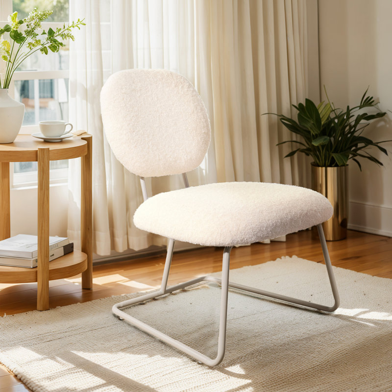 Striking Armless Accent Chair, Apricot Polyester