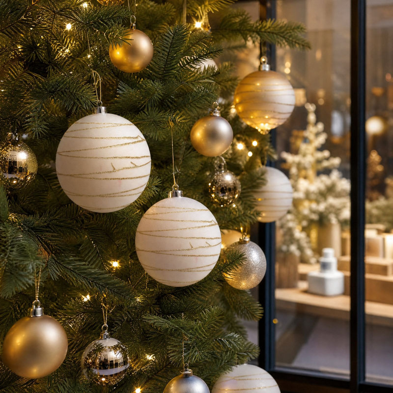 Décorations de Noël grandes décorations de Noël en flocons de 15 cm à motif de losanges multicolores et boules de Noël, Blanc