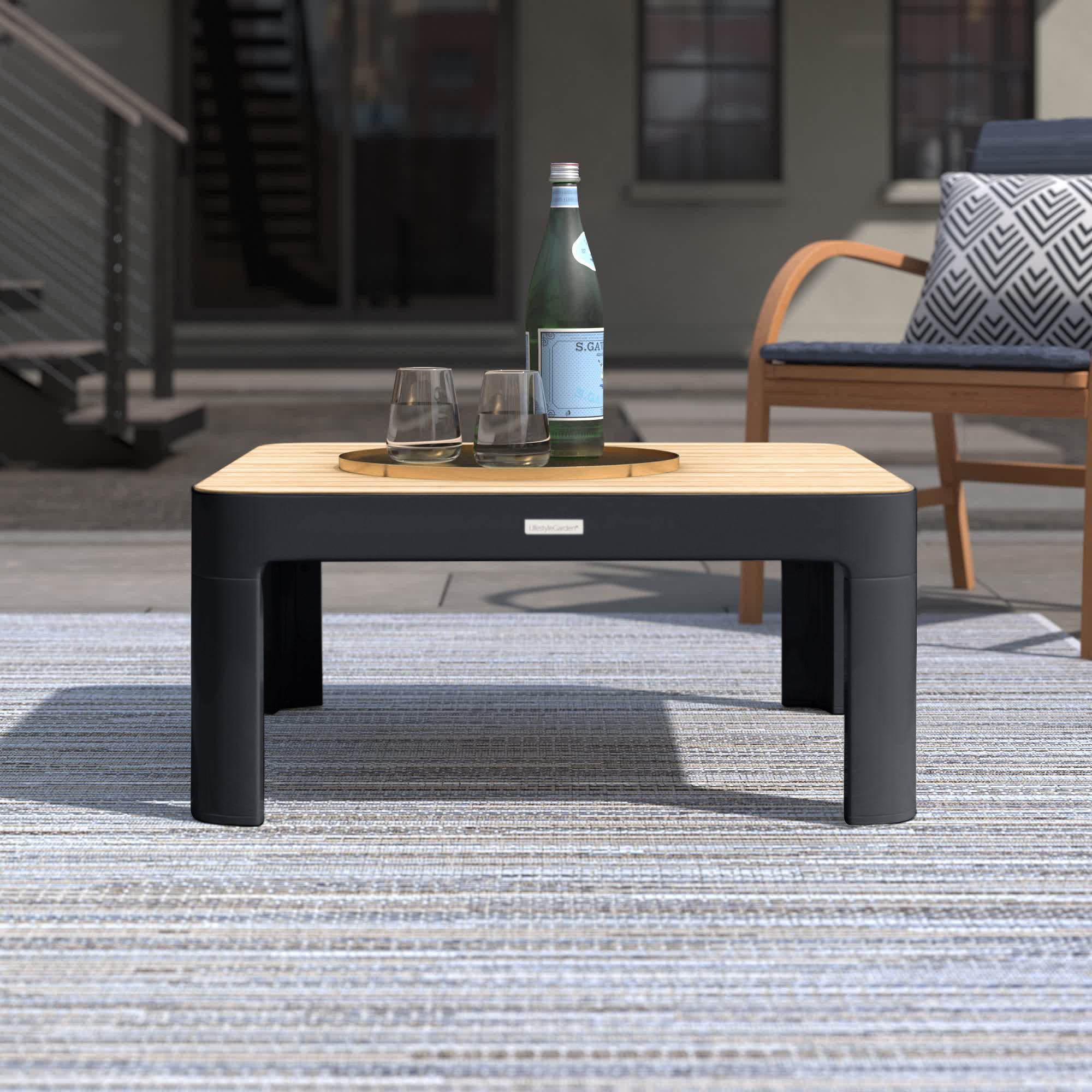 AllModern Brix Outdoor Square Coffee Table in Natural Teak Wood Top