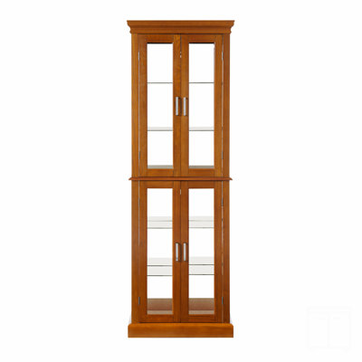 Cabinet avec tablettes réglables et panneau arrière en miroir, portes en verre trempé