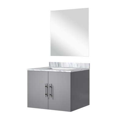 24 po L x P 22 po. Meuble-lavabo gris foncé avec comptoir en marbre et 18 miroirs