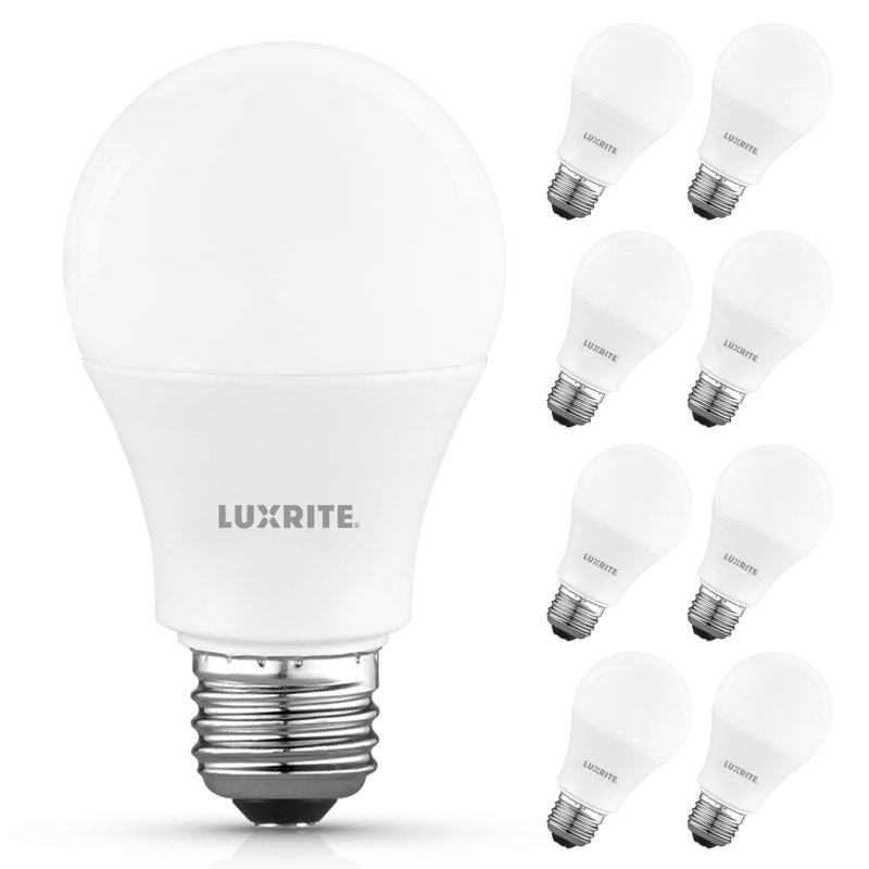 Luxrite A19 LED Light Bulb 9.5W=75W 4000K Cool White 1100LM Non-Dimmable, Standard LED Light Bulbs E26, Enclosed Fixture Rated, Damp Rated, ETL 8 Pack