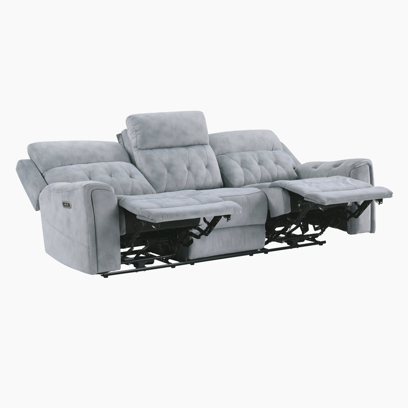 Ensemble de salon inclinable électrique moderne et contemporain 2 pièces Hennigan avec revêtement en microfibre polie, appuis-tête à réglage électrique et ressorts en mousse