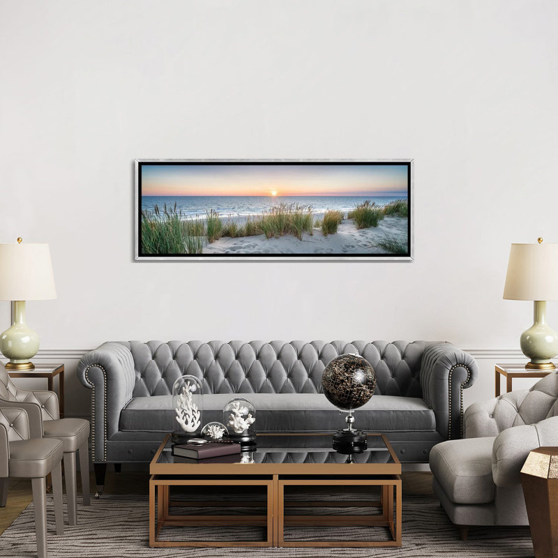 «Dune Beach Panorama At Sunset» par Jan Becke, reproduction encadrée sur toile, Toile avec cadre flottant, H 12 po x l 36 po
