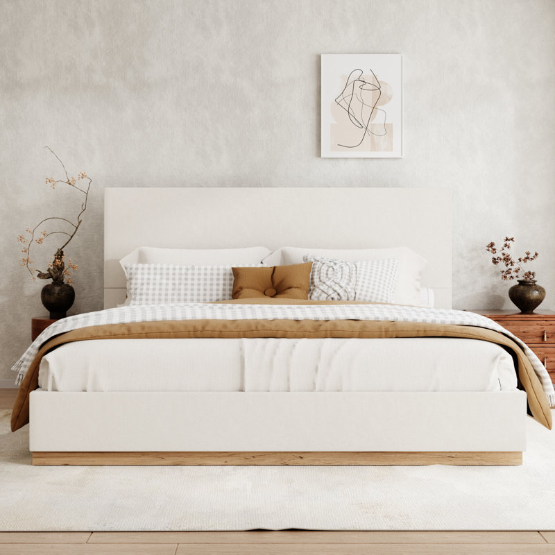 Haden Upholstered Platform Bed Frame, Beige, King