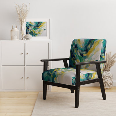 Chaise avec accoudoirs moderne en velours jaune et turquoise