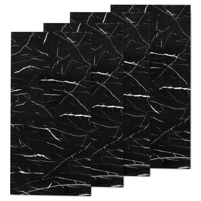 Falkirk Irvine II 23.6" x 47.2" UV Marble Faux Marble Glossy Wall Panelling in Black White (4-pack)